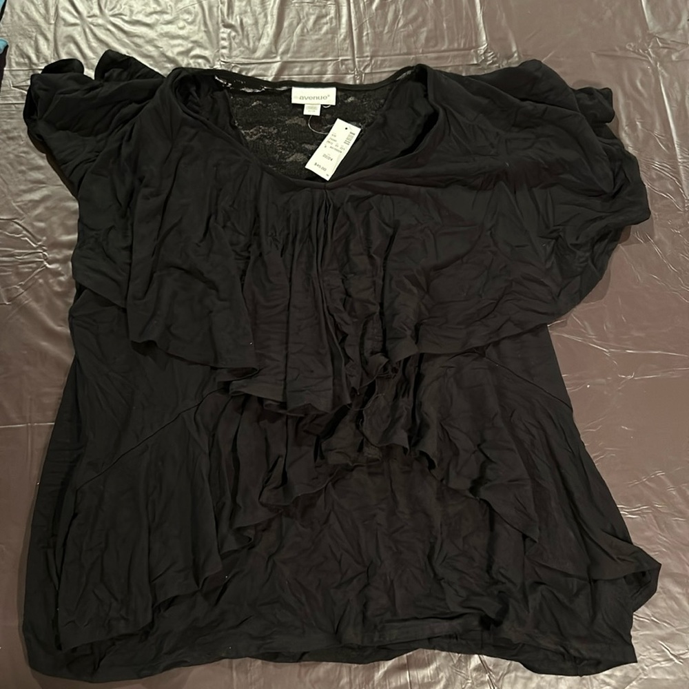 Avenue Black ruffle shirt with lace back